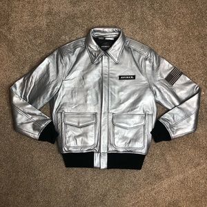 AVIREX Lamb Leather Jacket Silver Mens Size Small